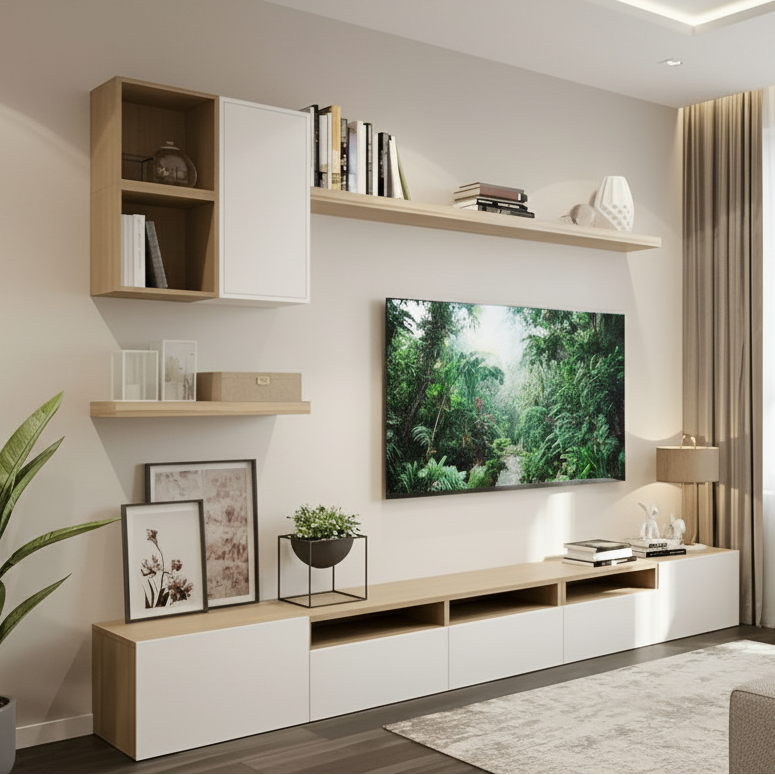 Tv Unit White & Wooden - TVUO23