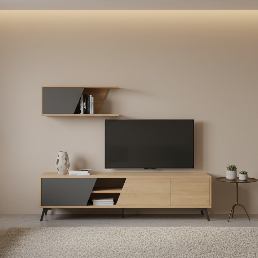 Tv Unit Wooden & Black - TVUO34