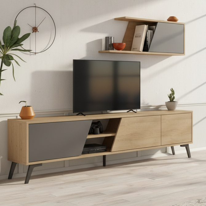 Tv Unit Wooden & Black - TVUO34