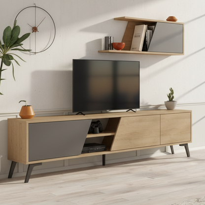 Tv Unit Wooden & Black - TVUO34