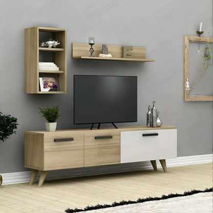 Tv Unit White & Wooden - TVUO35