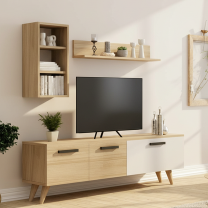 Tv Unit White & Wooden - TVUO35