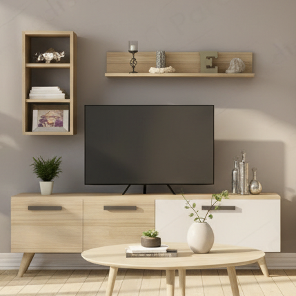 Tv Unit White & Wooden - TVUO35