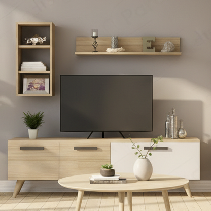 Tv Unit White & Wooden - TVUO35
