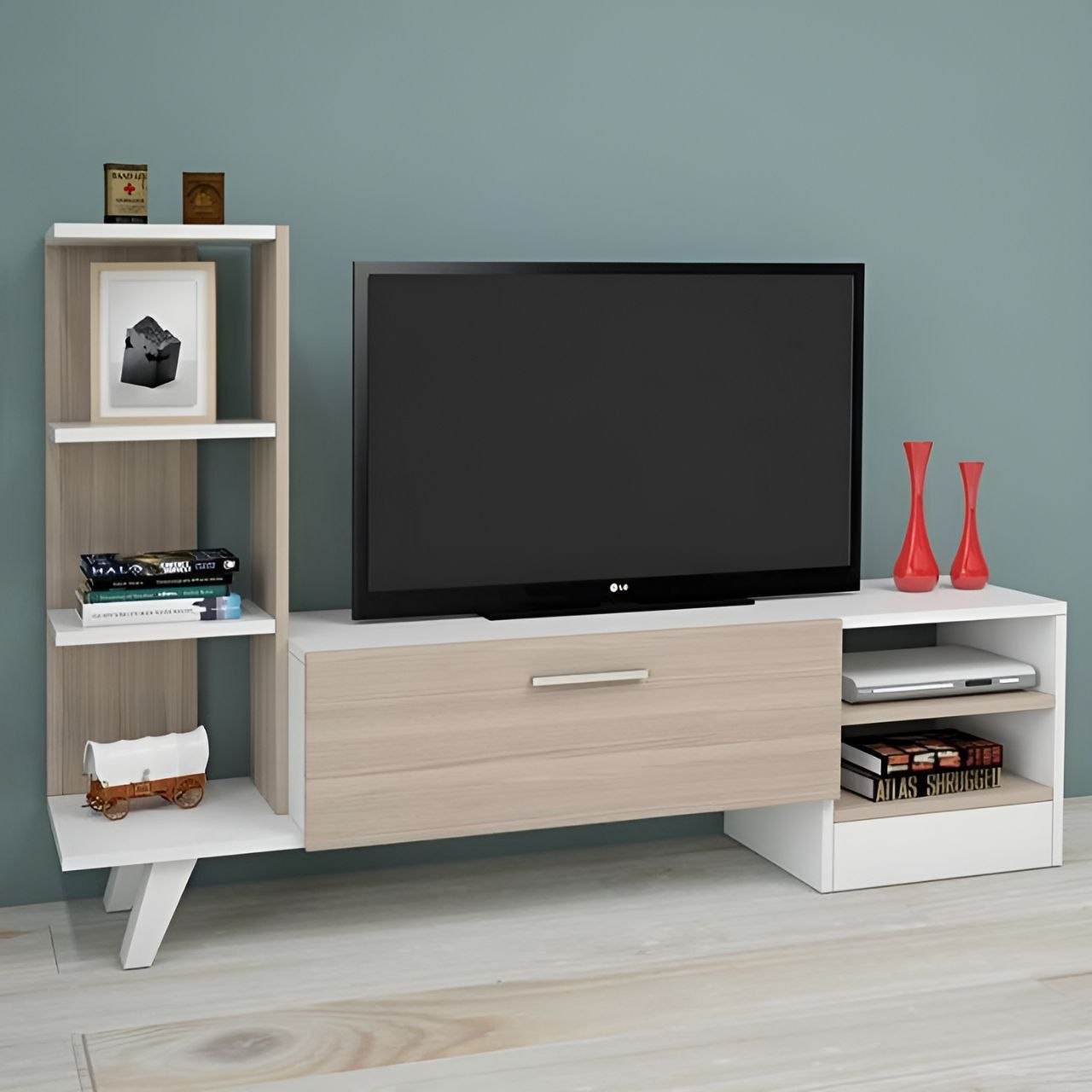Tv Unit White & Wooden - TVUO36