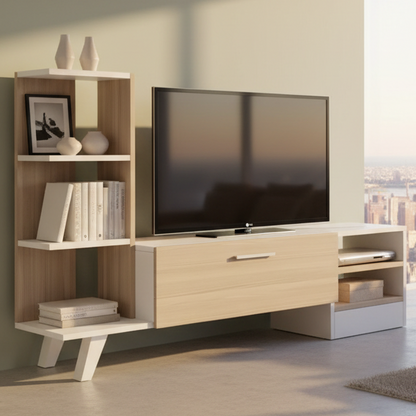 Tv Unit White & Wooden - TVUO36