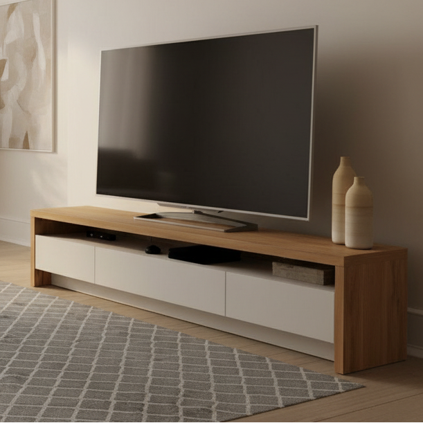 Tv Unit White & Wooden - TVUO37