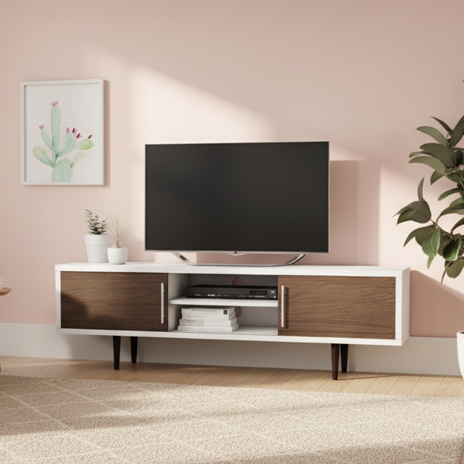 Tv Unit White & Wooden - TVUO38