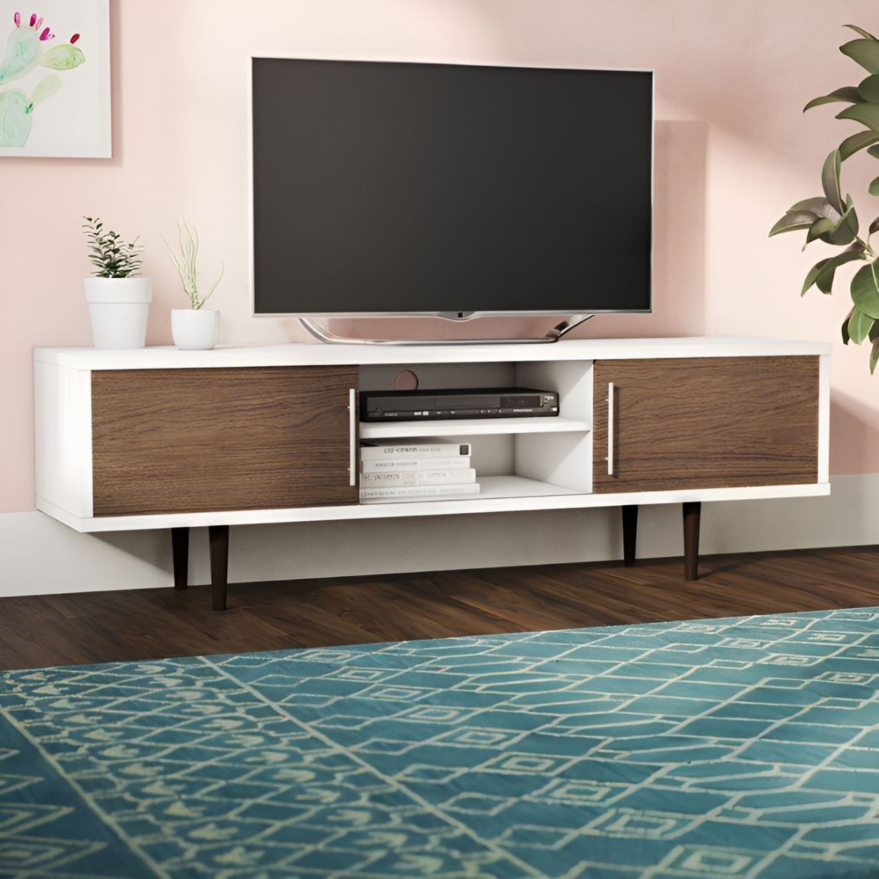 Tv Unit White & Wooden - TVUO38
