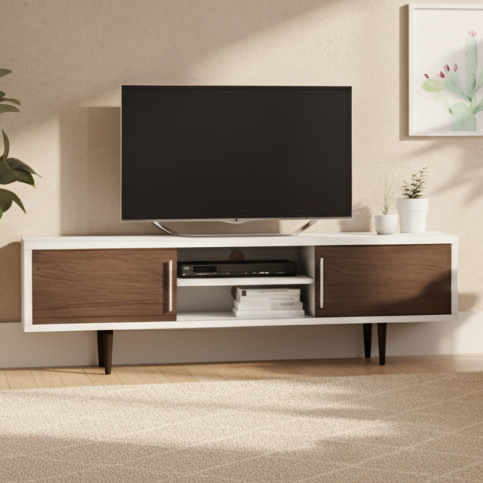 Tv Unit White & Wooden - TVUO38