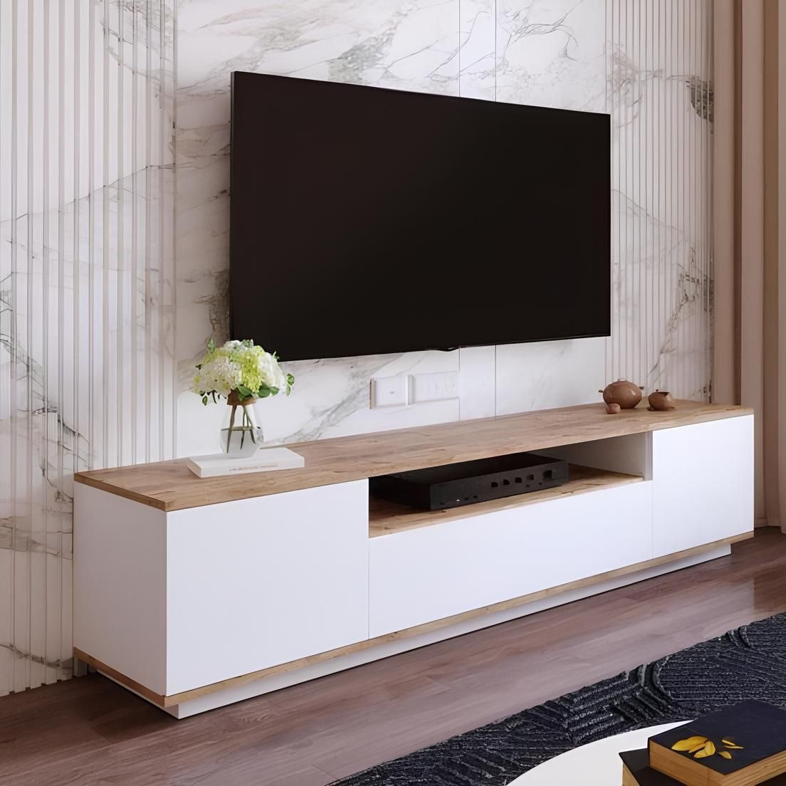 Tv Unit White & Wooden - TVUO39