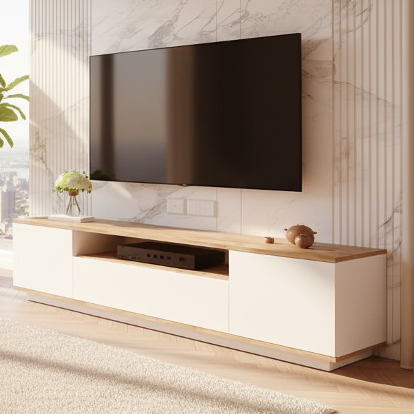 Tv Unit White & Wooden - TVUO39