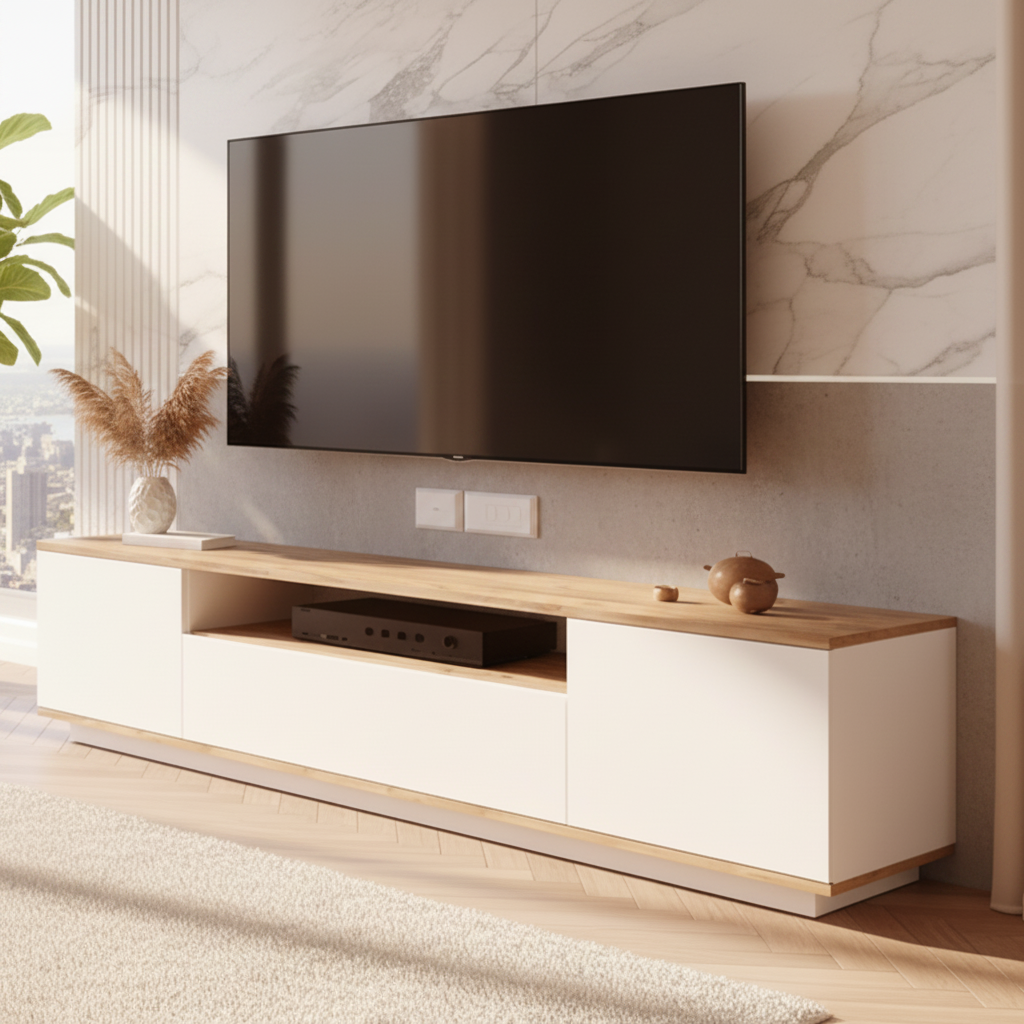 Tv Unit White & Wooden - TVUO39