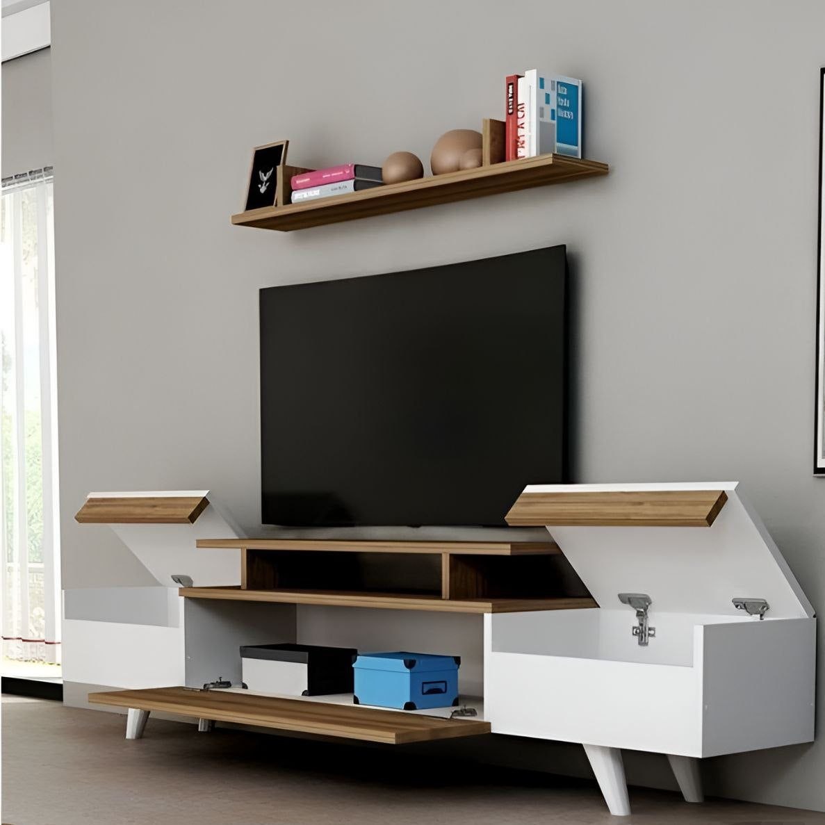 Tv Unit White & Wooden - TVUO40