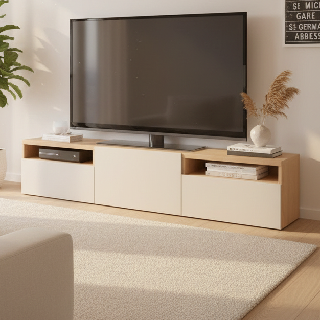 Tv Unit White & Wooden - TVUO41