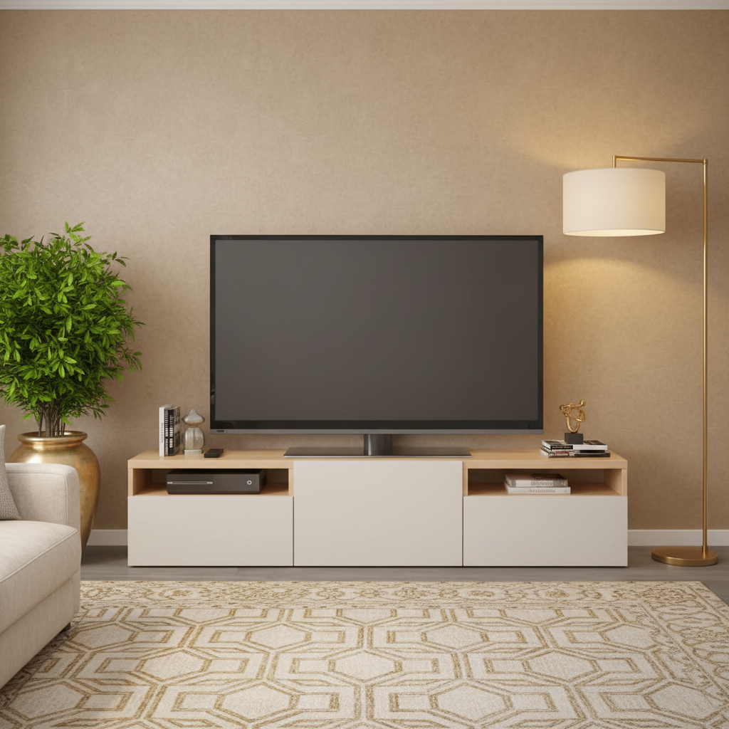 Tv Unit White & Wooden - TVUO41