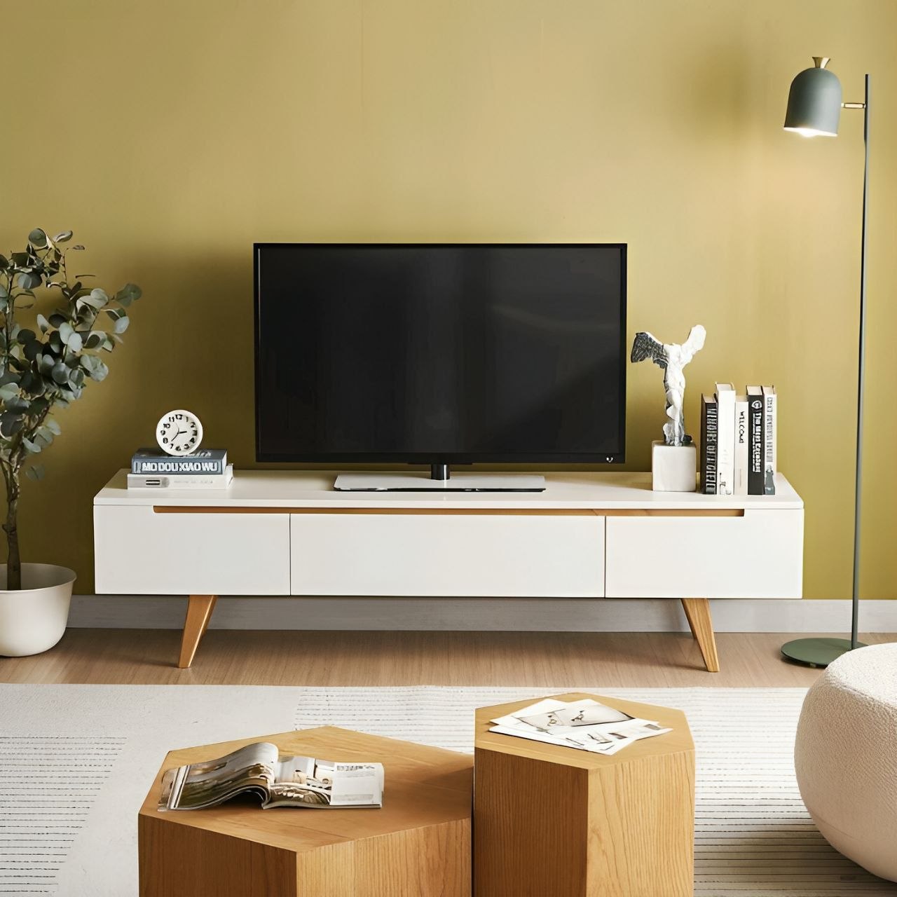 Tv Unit White & Wooden - TVUO42