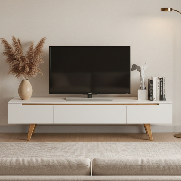 Tv Unit White & Wooden - TVUO42