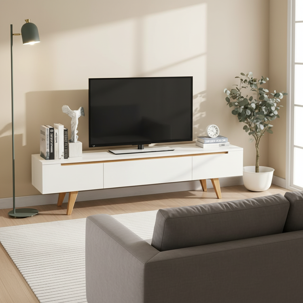 Tv Unit White & Wooden - TVUO42