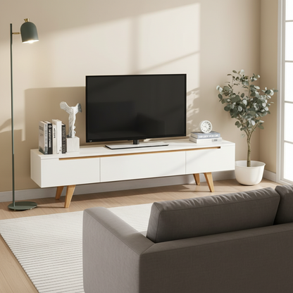 Tv Unit White & Wooden - TVUO42