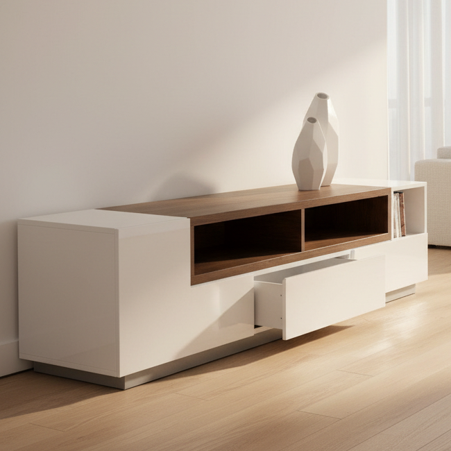 Tv Unit White & Wooden - TVUO44
