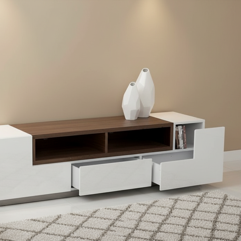 Tv Unit White & Wooden - TVUO44