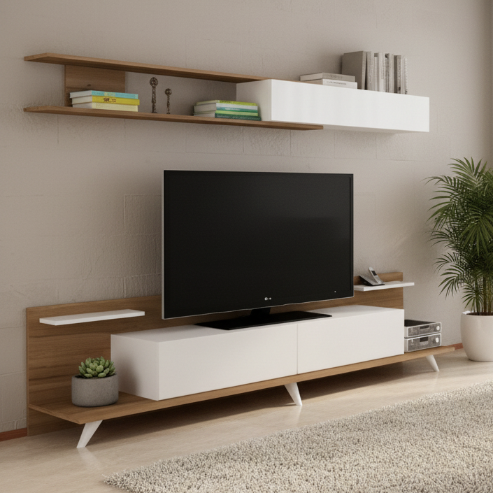 Tv Unit White & Wooden - TVUO46