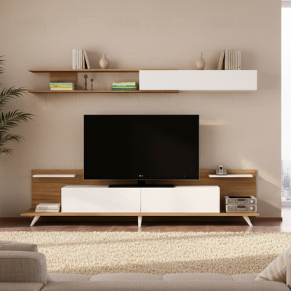 Tv Unit White & Wooden - TVUO46