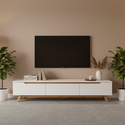 Tv Unit White & Wooden - TVUO47