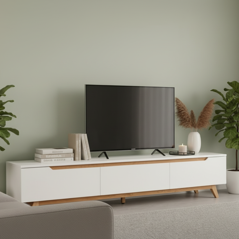 Tv Unit White & Wooden - TVUO47