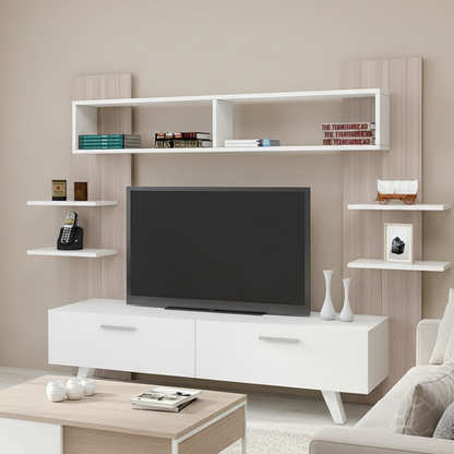 Tv Unit White & Wooden - TVUO49