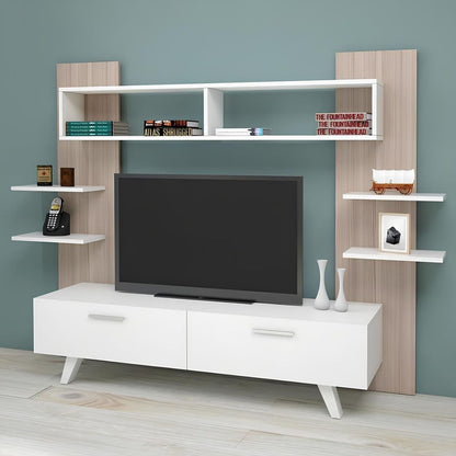 Tv Unit White & Wooden - TVUO49