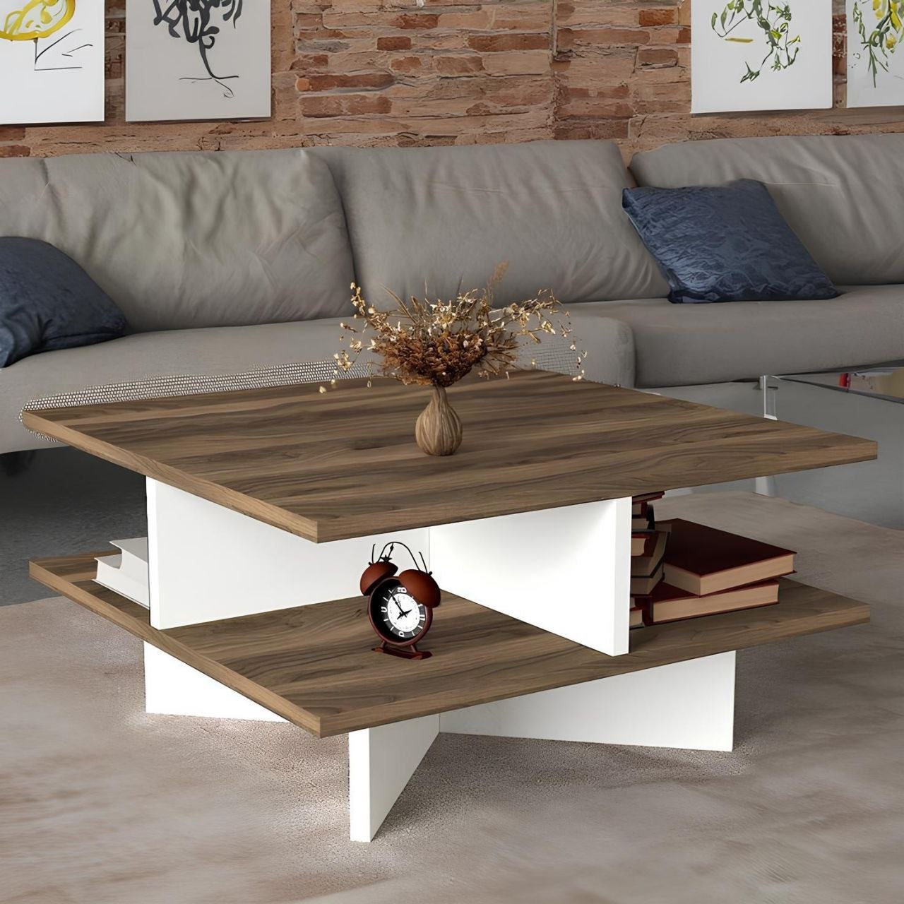 Table Unit White & Wooden - 80 x 80 x 40 cm - WCT12
