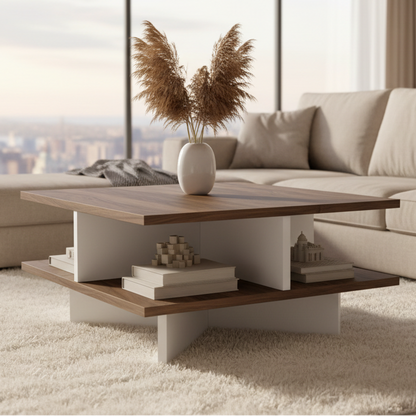 Table Unit White & Wooden - 80 x 80 x 40 cm - WCT12