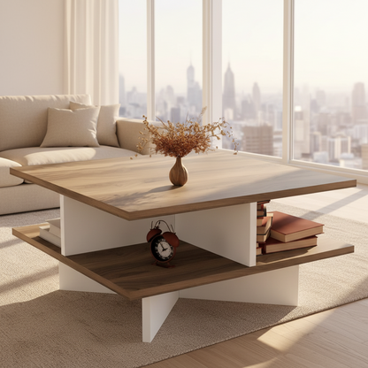 Table Unit White & Wooden - 80 x 80 x 40 cm - WCT12