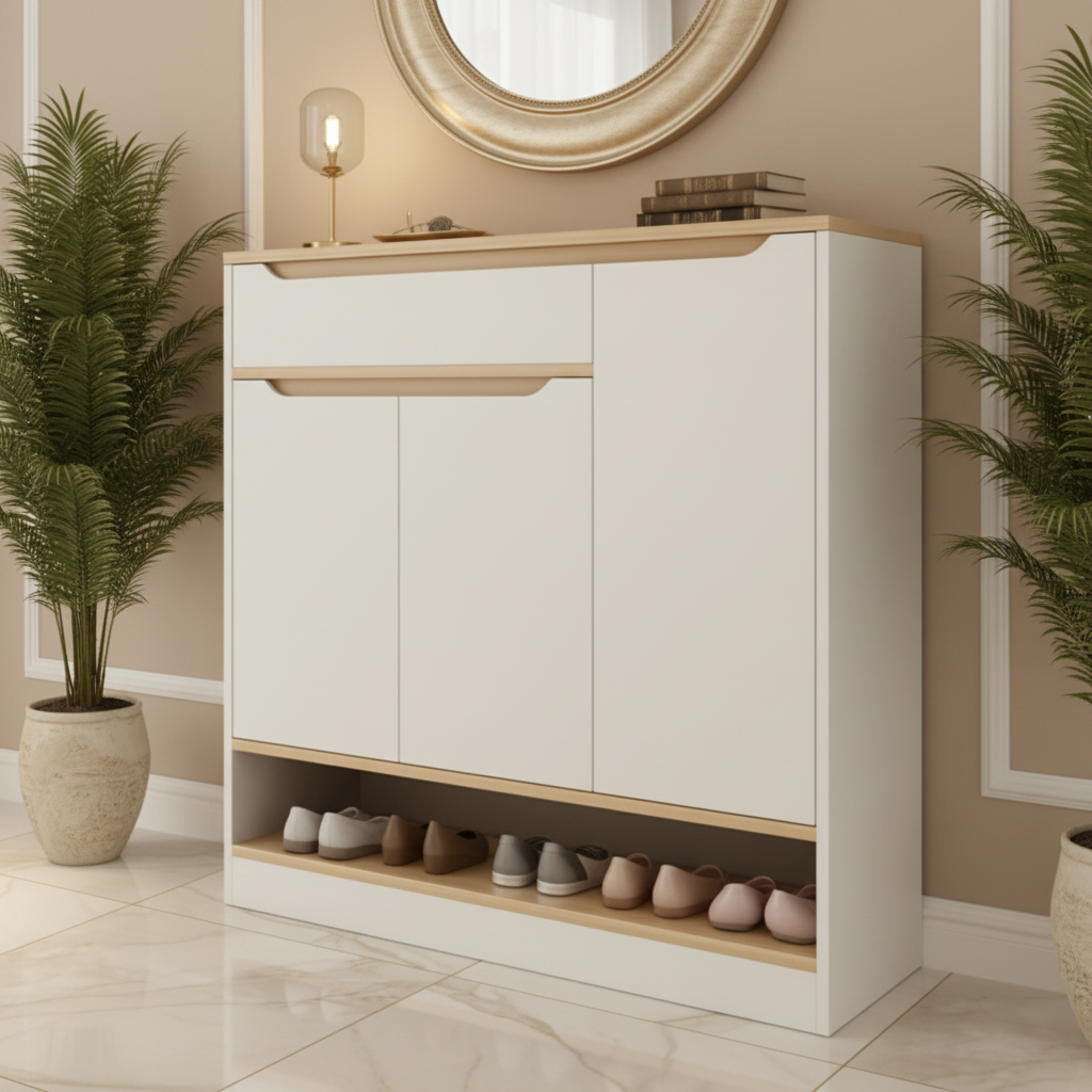 Shoe Closet White & Wooden - 80 x 40 x 100 cm - WSH18