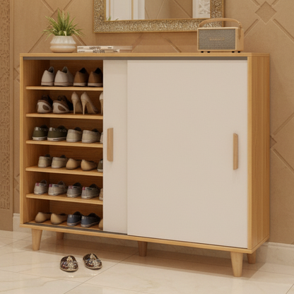 Shoe Closet White & Wooden - 120 x 40 x 100 cm - WSH23