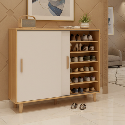 Shoe Closet White & Wooden - 120 x 40 x 100 cm - WSH23