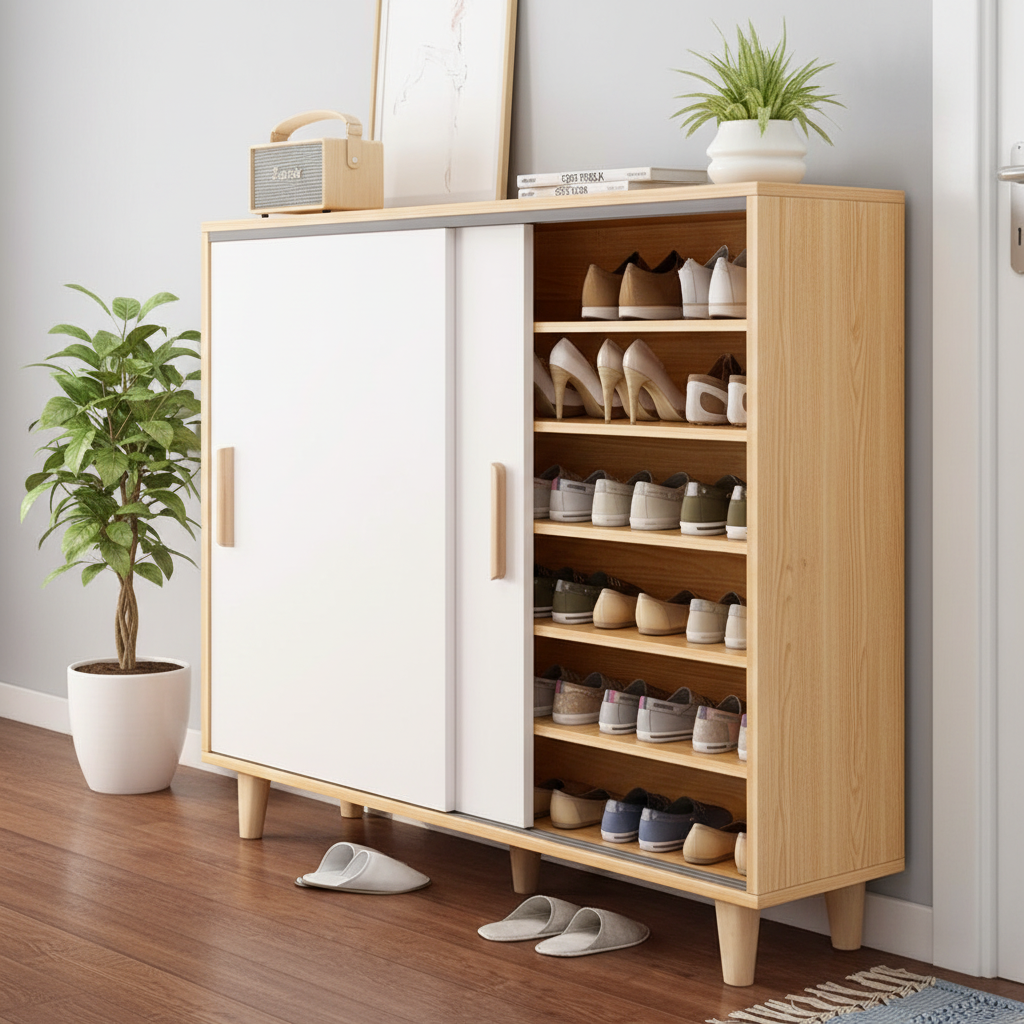Shoe Closet White & Wooden - 120 x 40 x 100 cm - WSH23