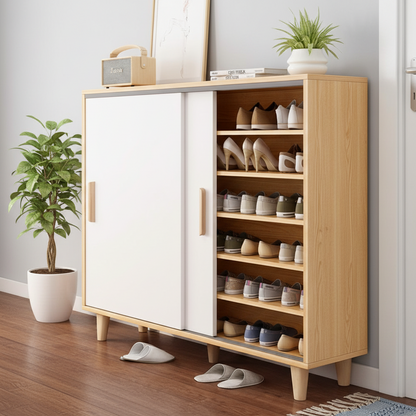 Shoe Closet White & Wooden - 120 x 40 x 100 cm - WSH23