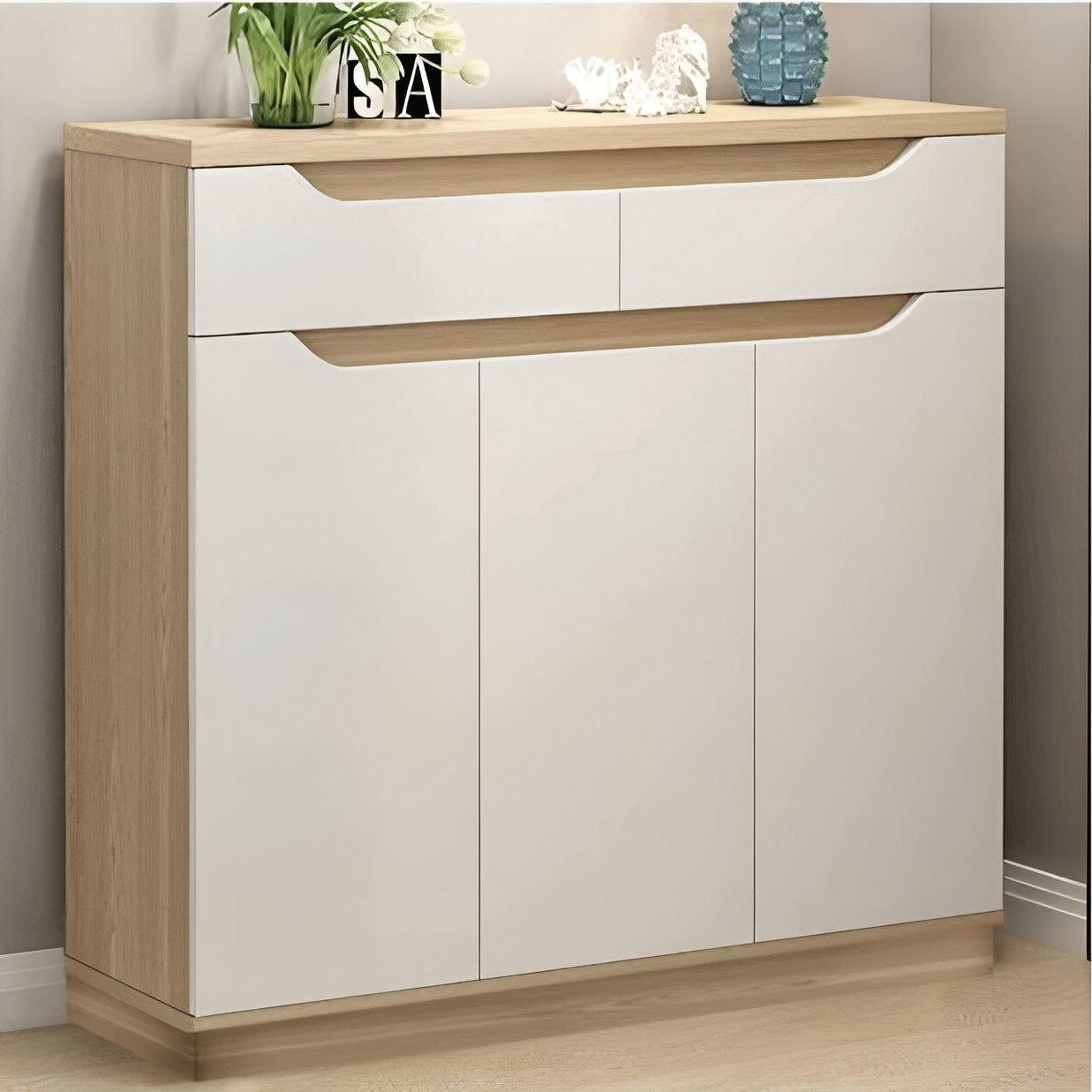 Shoe Closet White & Wooden - 120 x 40 x 100 cm - WSH27