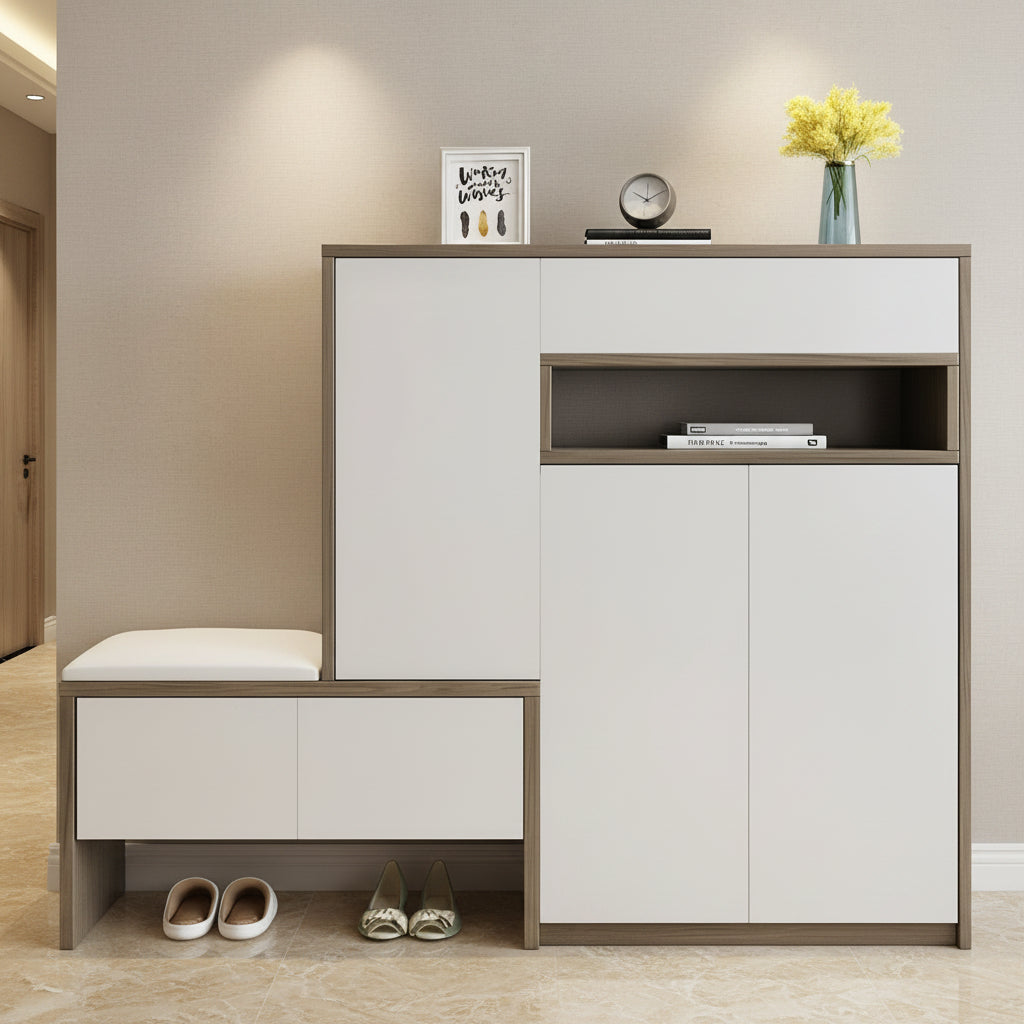 Shoe Closet White & Wooden - 140 x 40 x 110 cm - WSH70