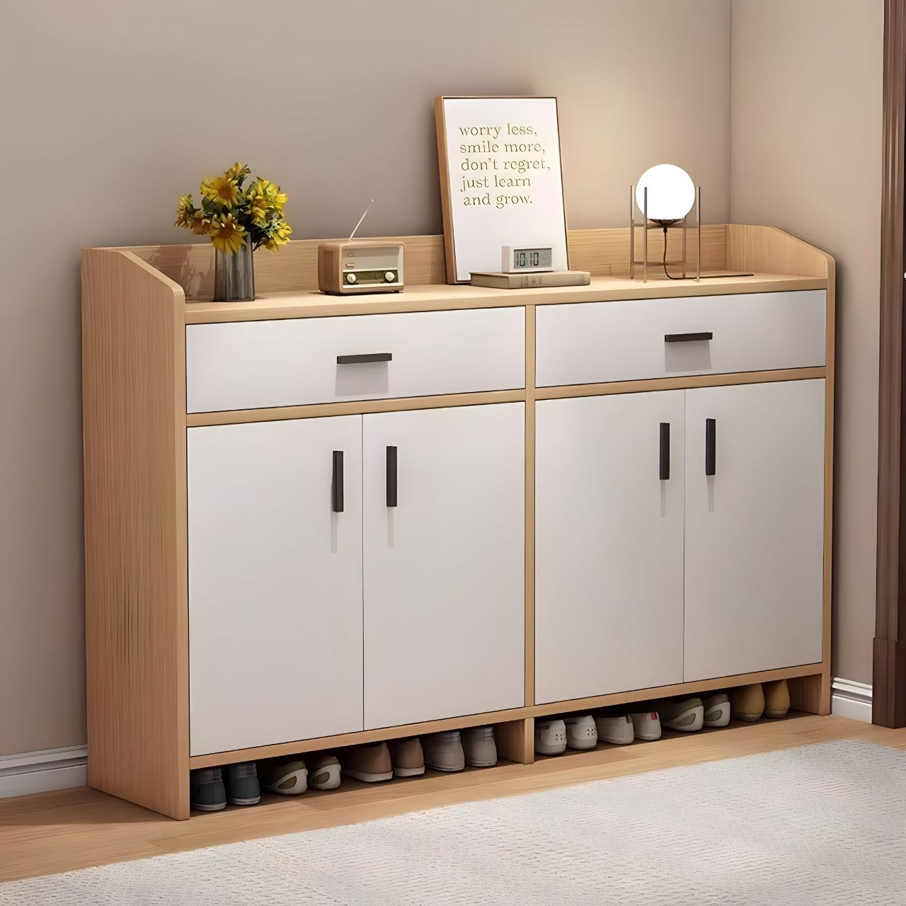 Shoe Closet White & Wooden - 140 x 40 x 110 cm - WSH75