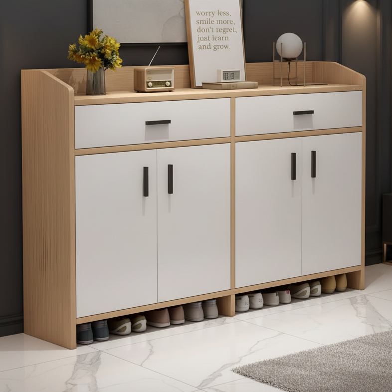 Shoe Closet White & Wooden - 140 x 40 x 110 cm - WSH75