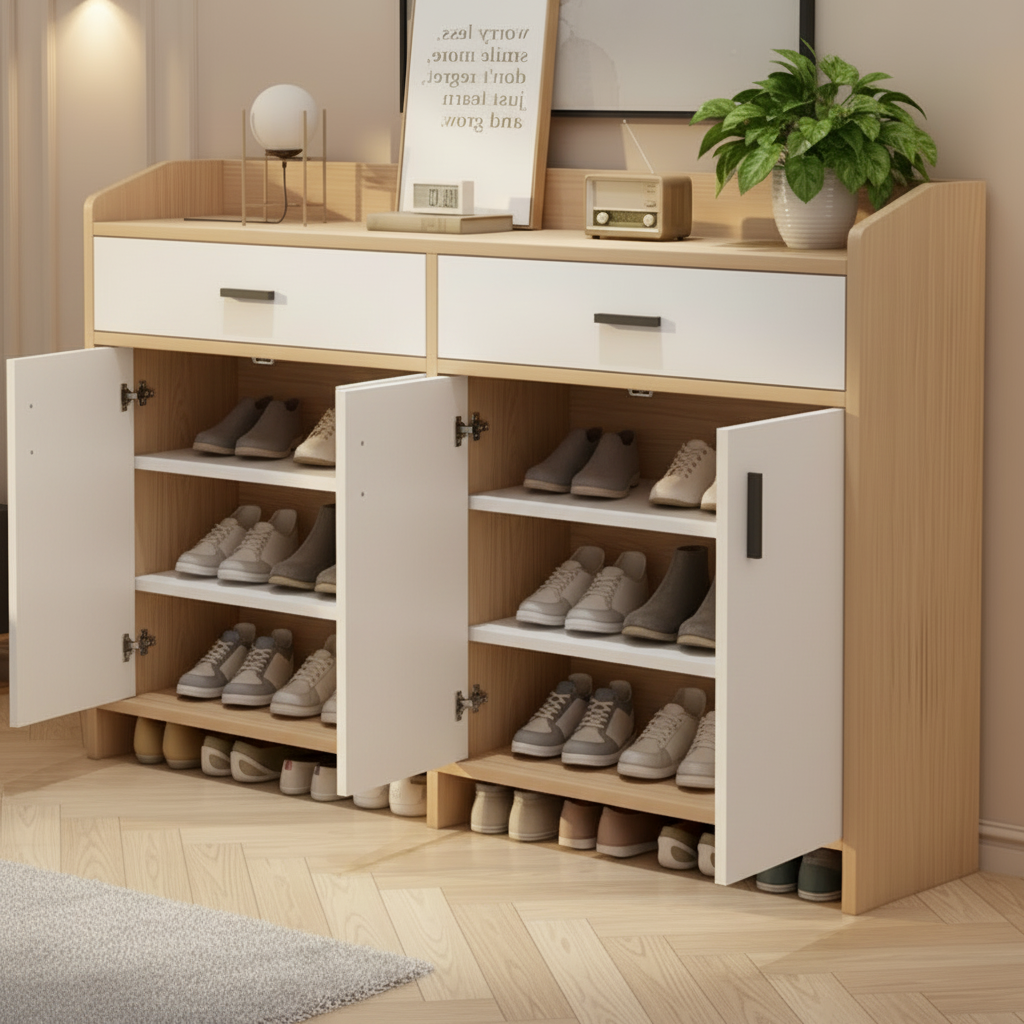 Shoe Closet White & Wooden - 140 x 40 x 110 cm - WSH75