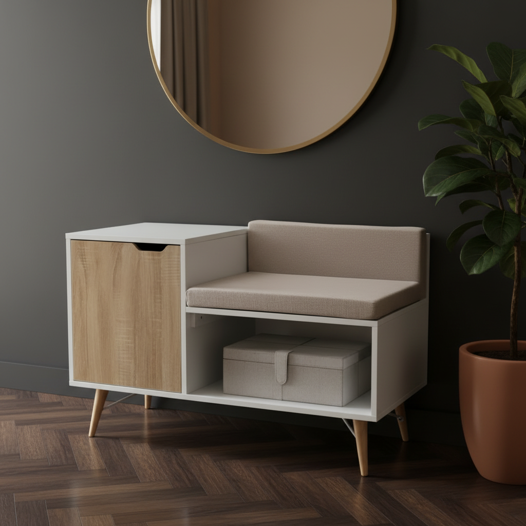 Shoe Closet White & Wooden - 100 x 40 x 70 cm - WSH69