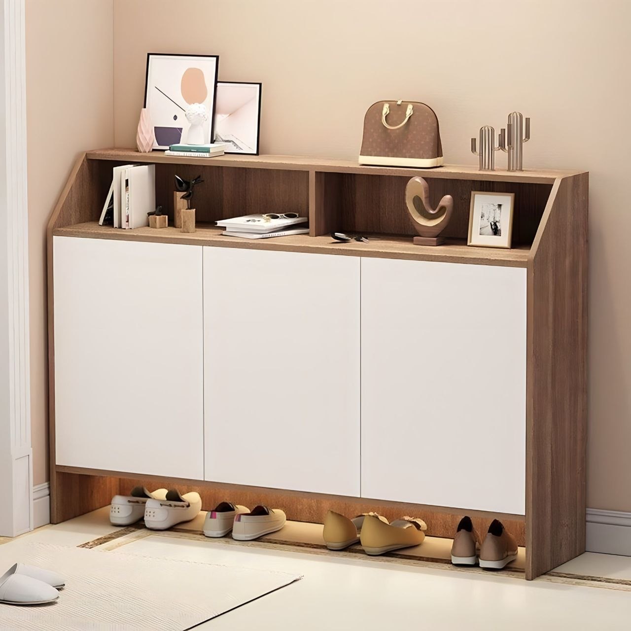 Shoe Closet White & Wooden - WSH87