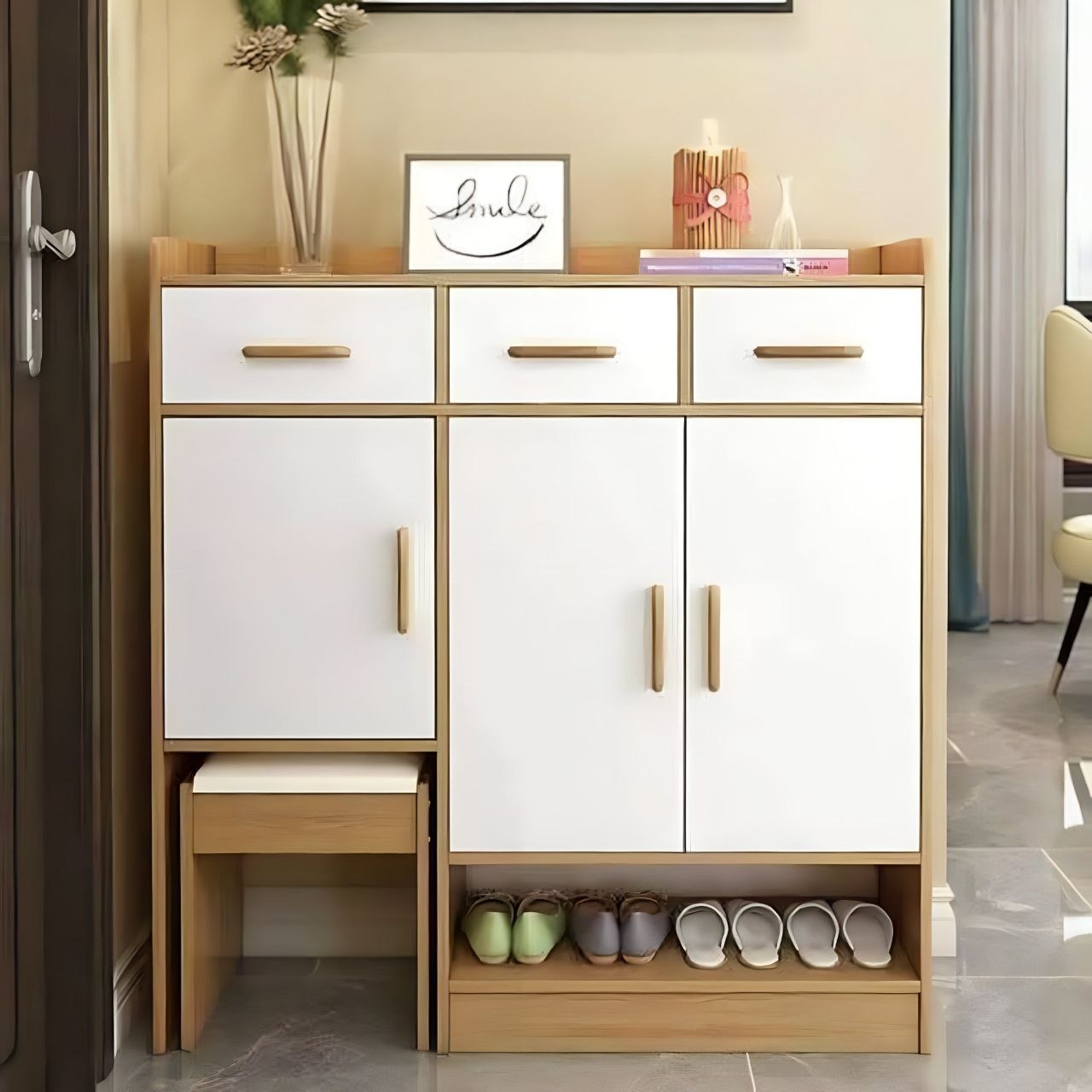 Shoe Closet White & Wooden - WSH92
