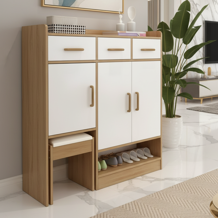 Shoe Closet White & Wooden - WSH92