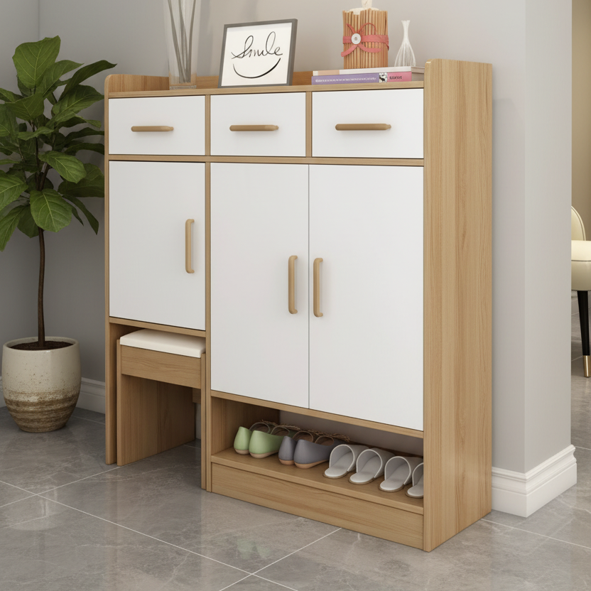 Shoe Closet White & Wooden - WSH92